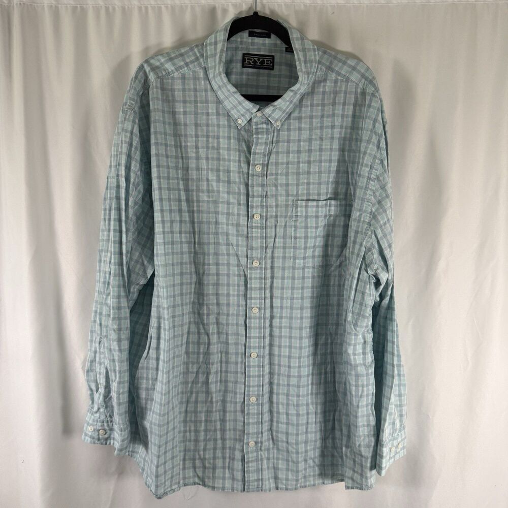 Rye Hawker Rye Shirt Men's 3XL Blue Plaid Button Up Long Sleeve 100% Cotton